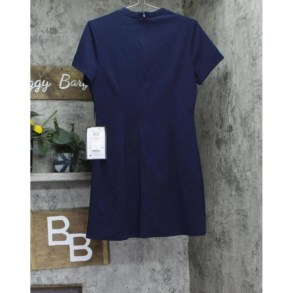NWT B. Darlin Sleeve Mockneck Fit Flare Faux Pocket Mini Dress Navy Blue 13/14